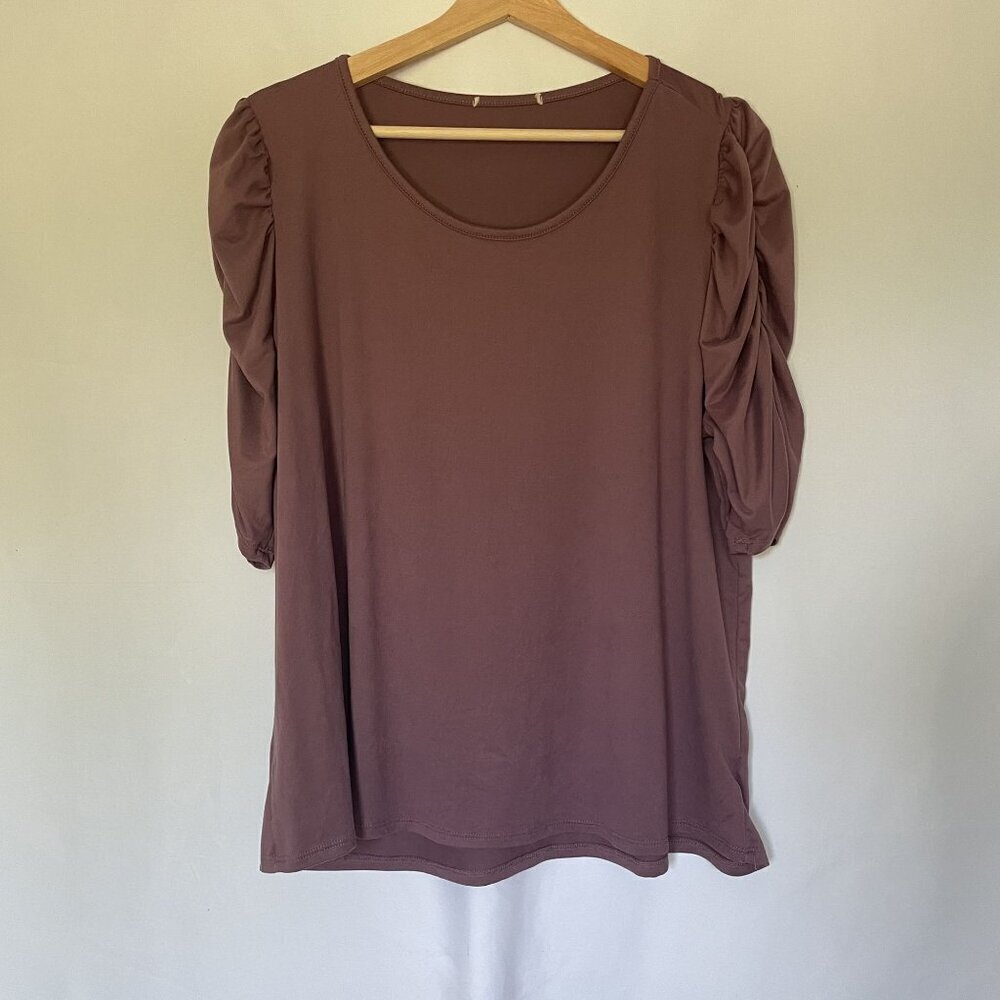 Purple lilac puffed sleeves 3/4 sleeve shirt casual comfortable soft women's 2XL